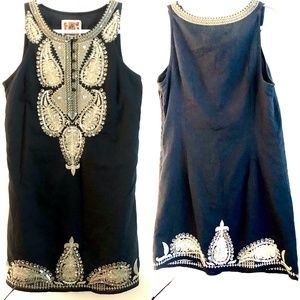 Vintage Free People Black & Gold Embroidered Shift Dress Size 8 (Med)